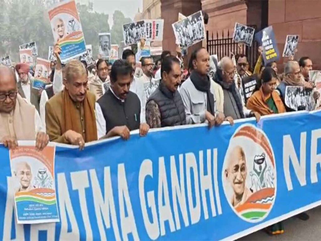 'Will not tolerate insult to Mahatma Gandhi', opposition protest in Parliament complex on changing the name of MNREGA