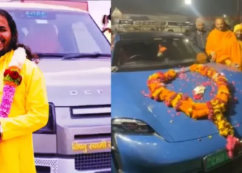 A touch of luxury in Magh Mela: Now Porsche car in Satua Baba's convoy, devotees surprised!