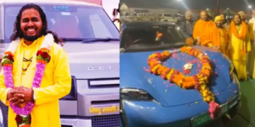 A touch of luxury in Magh Mela: Now Porsche car in Satua Baba's convoy, devotees surprised!