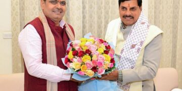 Courtesy call of Madhya Pradesh Chief Minister Dr. Mohan Yadav to Chief Minister Bhajanlal Sharma