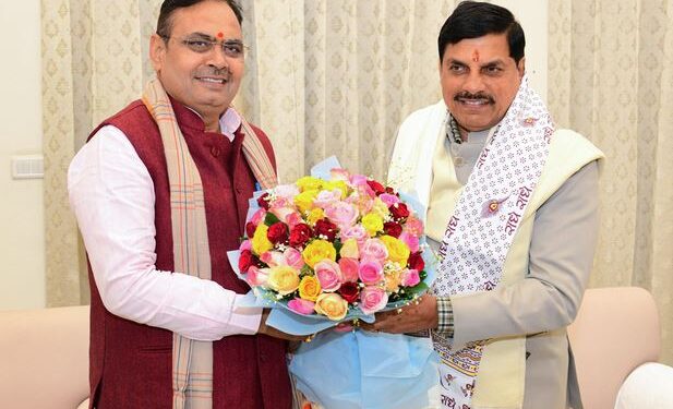Courtesy call of Madhya Pradesh Chief Minister Dr. Mohan Yadav to Chief Minister Bhajanlal Sharma