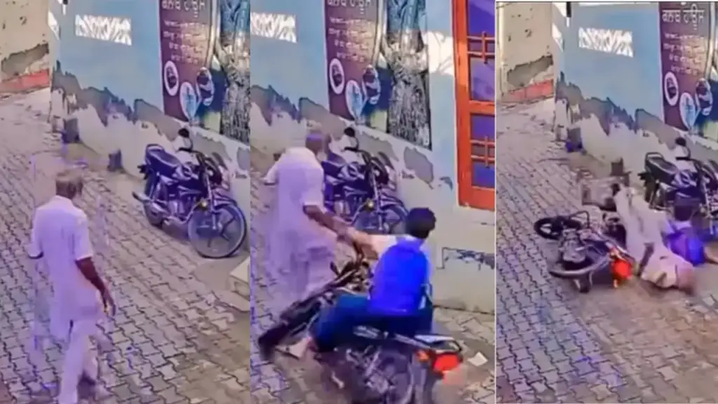 Uncle was passing through the street, suddenly the bike rider hit him from behind, see what happened next