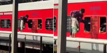 Viral on social media: People are angry at the father who took the child out of the window in the train and made him use toilet on the track.