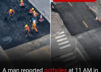A young man complained after seeing a pothole on the road in Dubai, the administration repaired the road in just 4 hours