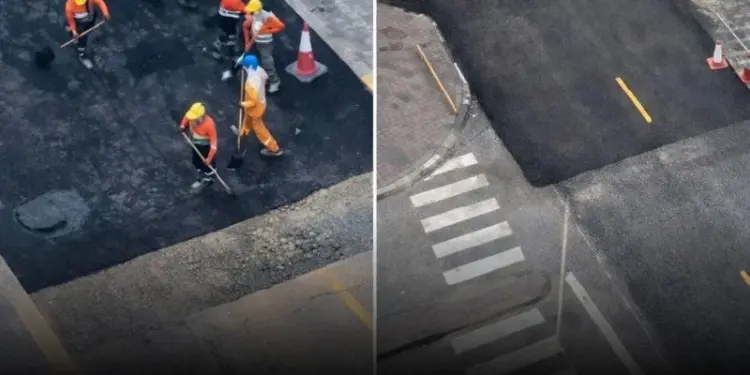 A young man complained after seeing a pothole on the road in Dubai, the administration repaired the road in just 4 hours