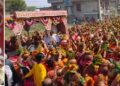 Flood of devotion in Dausa: Grand opening of 251 Kundiya Shri Rudramahayagya with Kalash Yatra, Devanagari colored in saffron.