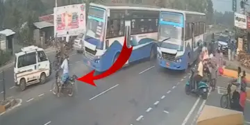 Had to cross the road without looking and was hit hard by a heavy, speeding bus; Watch shocking video