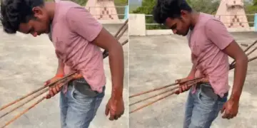 In the beginning it looks like a dangerous accident, the person was trying to remove the bar stuck in his stomach, but in the end the truth came out, the video shocked everyone.
