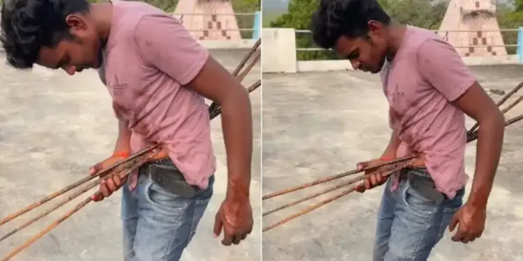 In the beginning it looks like a dangerous accident, the person was trying to remove the bar stuck in his stomach, but in the end the truth came out, the video shocked everyone.