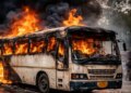 Jaipur: Fire broke out in a moving bus, 60 passengers narrowly escaped.