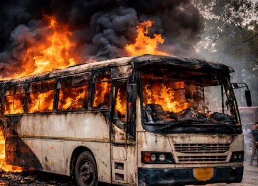 Moving bus caught fire in Jaipur, 60 passengers narrowly escaped