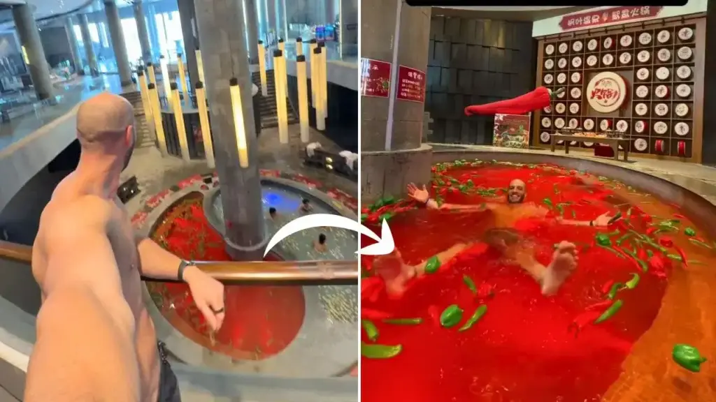 Why are these Chinese people bathing in red chilli water? Your mind will wander after watching the video.