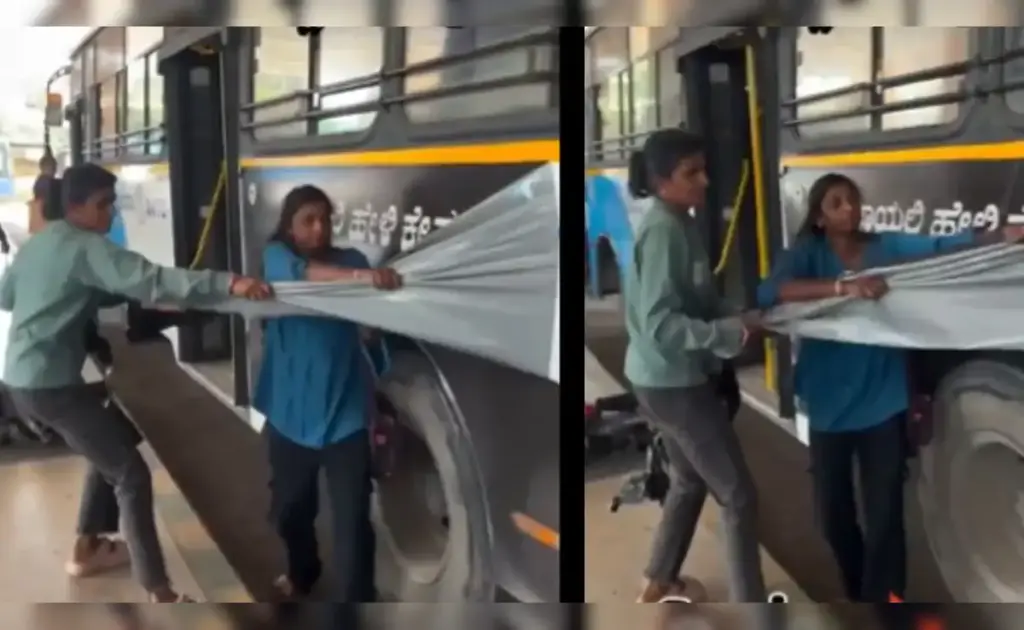 Women's movement in Karnataka! Gutkha advertisement posters torn from public buses, video going viral