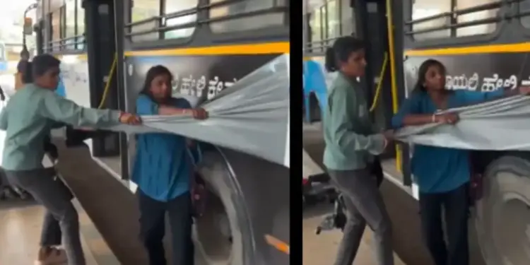 Women's movement in Karnataka! Gutkha advertisement posters torn from public buses, video going viral