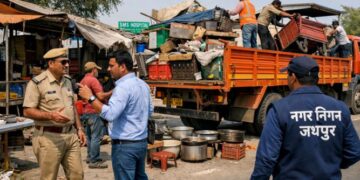 Municipal Corporation Jaipur took action to remove temporary encroachment, 3 canter goods seized, carrying charge of Rs 13,000 collected.