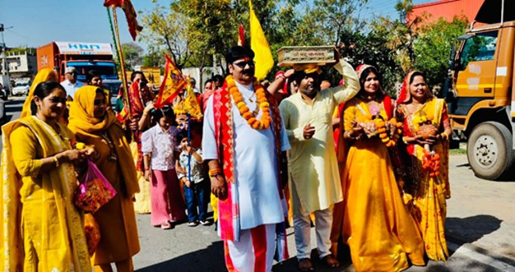 Neemrana: Grand inauguration of Shrimad Bhagwat Gyan Yagya week with Kalash Yatra.
