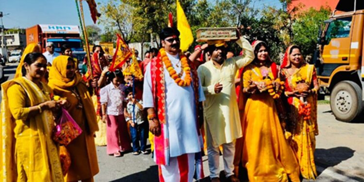 Neemrana: Grand inauguration of Shrimad Bhagwat Gyan Yagya week with Kalash Yatra.