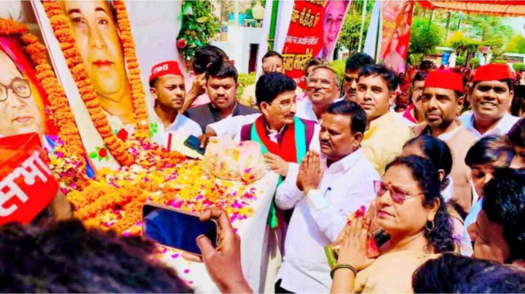 SP Baba Saheb Ambedkar Vahini celebrated the birth anniversary of Bahujan Samaj leader Kanshi Ram as PDA Day.