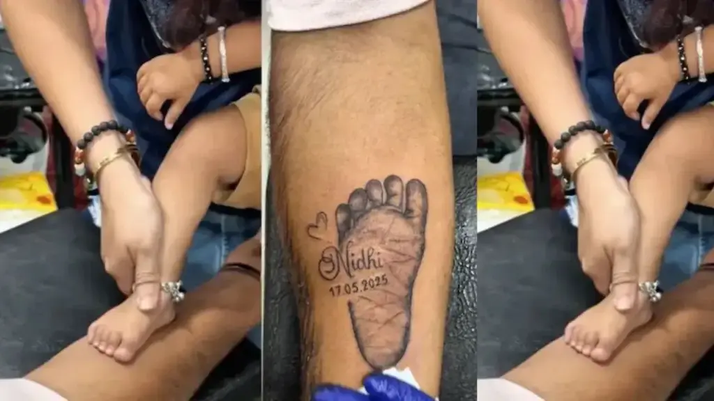 Father expressed unique love by turning daughter's tiny foot print into a tattoo on his arm, video goes viral