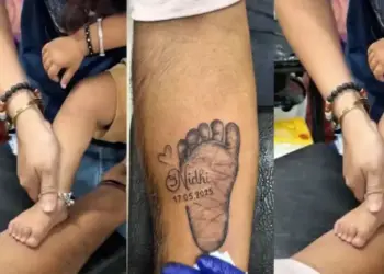 Father expressed unique love by turning daughter's tiny foot print into a tattoo on his arm, video goes viral