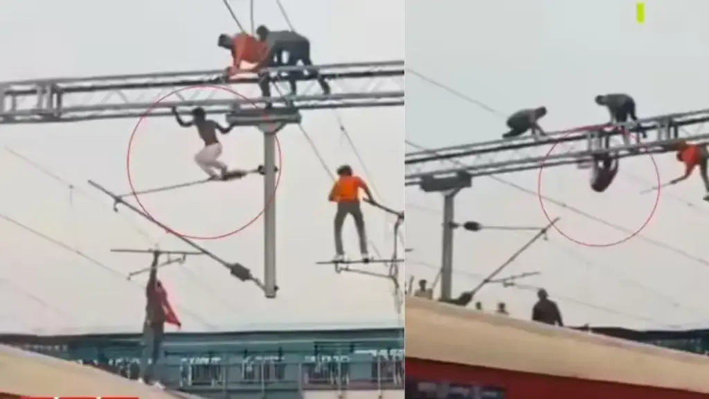 High-voltage drama at Manmad railway station, youth climbing pole was brought down safely after several hours