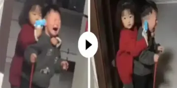 Little 'Don' points toy gun at brother's temple for toffee, can't stop laughing after seeing sister's bullying in the video