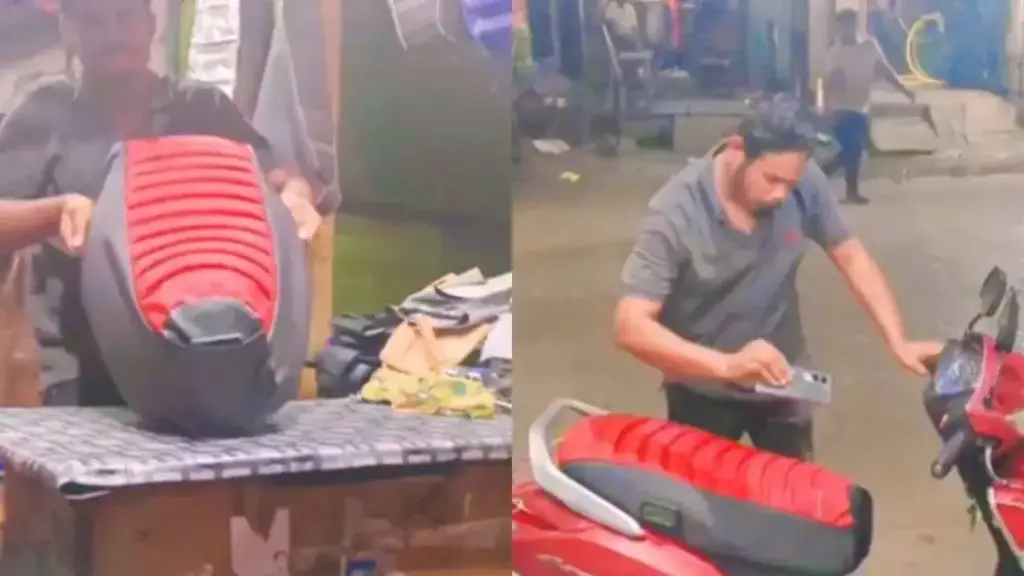 The trick of keeping mobile in the scooty seat is in discussion, people said it is both useful and dangerous.
