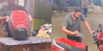 The trick of keeping mobile in the scooty seat is in discussion, people said it is both useful and dangerous.