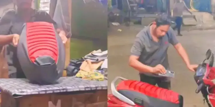 The trick of keeping mobile in the scooty seat is in discussion, people said it is both useful and dangerous.
