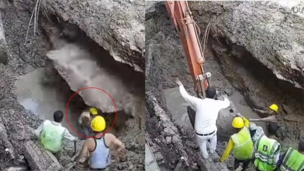 There was a commotion during the digging, the worker got buried in the pit as soon as the earthen rock fell, VIDEO goes viral