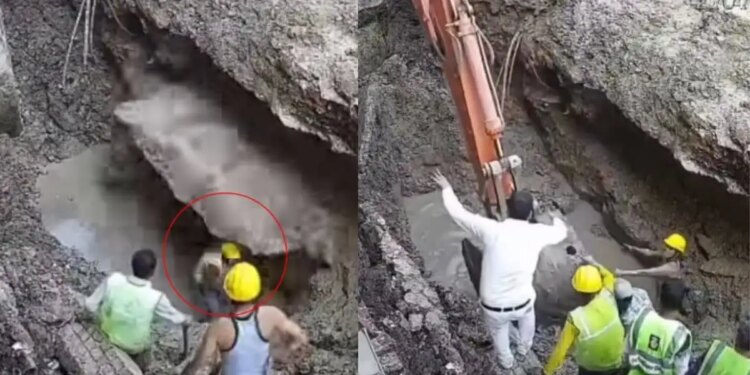 There was a commotion during the digging, the worker got buried in the pit as soon as the earthen rock fell, VIDEO goes viral