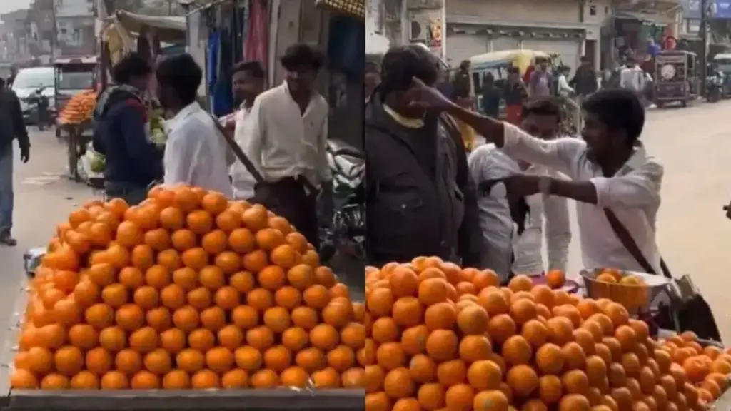 Unique video of a young man selling oranges goes viral, creates uproar due to his strange style and actions