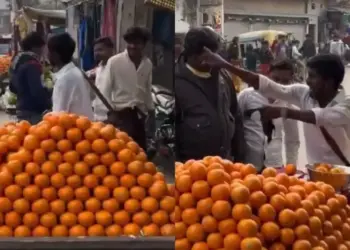 Unique video of a young man selling oranges goes viral, creates uproar due to his strange style and actions