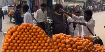 Unique video of a young man selling oranges goes viral, creates uproar due to his strange style and actions