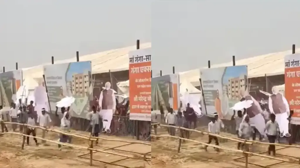 Viral video during Ganga Expressway program in Hardoi, stir over PM Modi's cutout