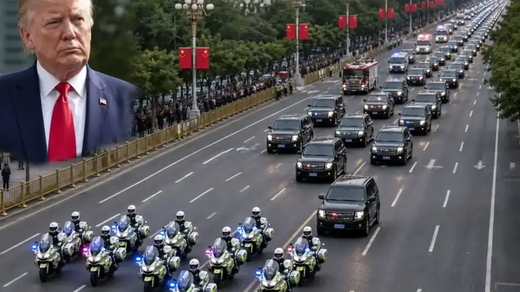Donald Trump's "huge convoy" goes viral during China tour, queue of dozens of bikes and long vehicles creates stir