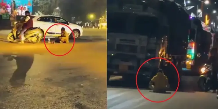 'I want to drink, let me drink', the person spilled the drink while sitting in the middle of the intersection, vehicles kept passing by - VIDEO