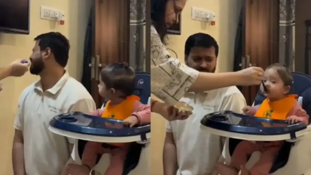Mother adopted desi jugaad, people were happy to see the fun way of feeding the little girl.