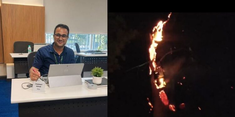 Peepal tree caught fire, fire brigade reached the spot