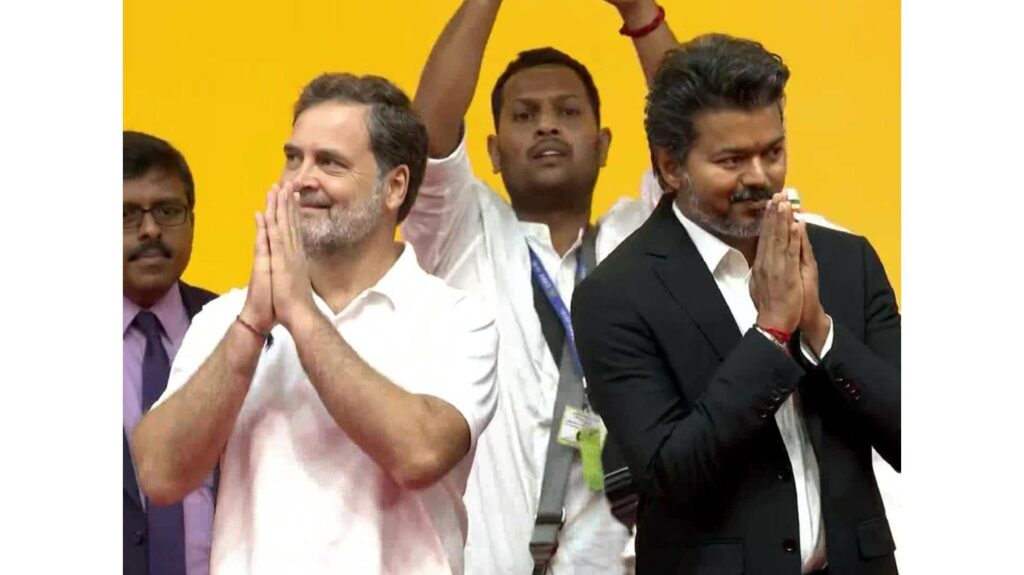 Tamil Nadu: Rahul Gandhi and Vijay share stage at TVK chief's swearing-in ceremony in Chennai