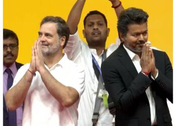 Tamil Nadu: Rahul Gandhi and Vijay share stage at TVK chief's swearing-in ceremony in Chennai