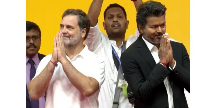 Tamil Nadu: Rahul Gandhi and Vijay share stage at TVK chief's swearing-in ceremony in Chennai