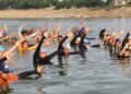 Before International Yoga Day, 'Water Yoga' in Prayagraj, swimmers did unique exercise in Yamuna river.
