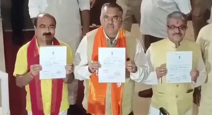 BJP's big victory in Madhya Pradesh, Tarun Chugh, Rajneesh Aggarwal and Mahesh Kewat elected unopposed as Rajya Sabha members
