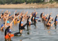 Before International Yoga Day, 'Water Yoga' in Prayagraj, swimmers did unique exercise in Yamuna river.