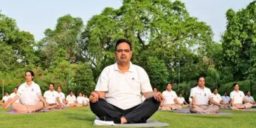 International Yoga Day: CM Bhajanlal Sharma practiced yoga with Kalika Patrolling Unit in Jaipur.