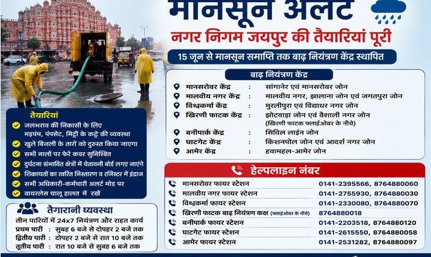 Monsoon alert: Jaipur Municipal Corporation created flood control centers, helpline number released