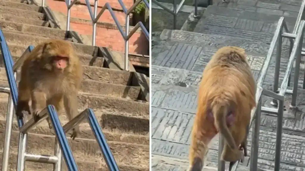 Viral Video: Monkey left humans behind, performed such a feat by sliding on the railing that people were stunned