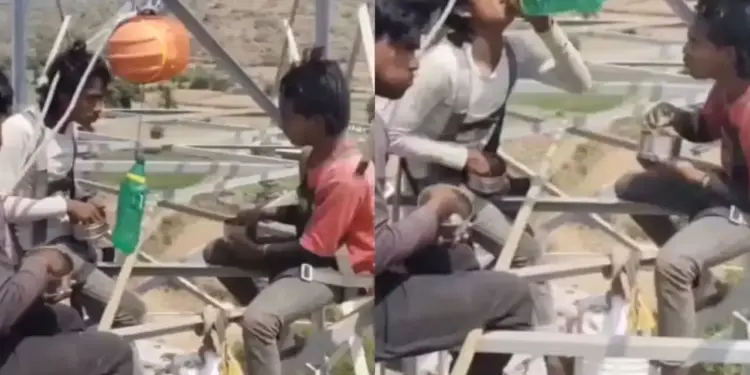 Workers eating food while sitting on an iron structure hundreds of feet high, people said – example of courage