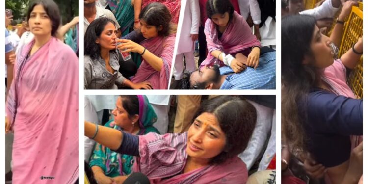 CJP Protest: Dimple Yadav clashed with the police, climbed the barricading and challenged, for the first time Dimple Yadav was seen in such a fierce form